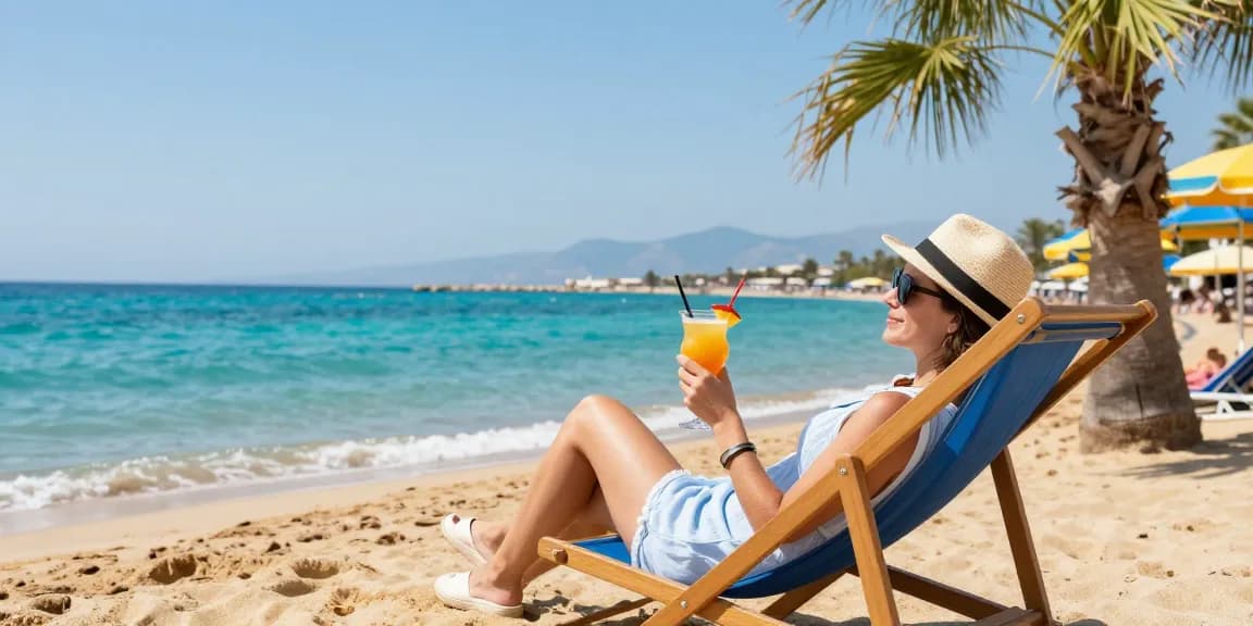 Enjoying the pleasant Antalya weather in May on the beach with cocktails and leisure activities.