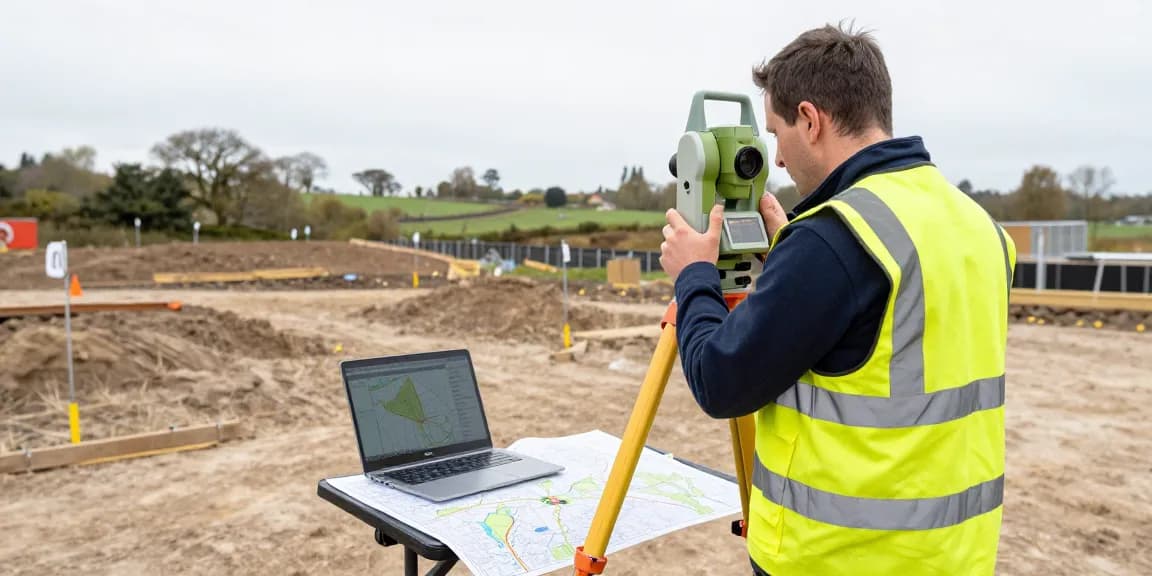 Topographical surveys Surrey conducted by a professional surveyor on-site with advanced surveying equipment.