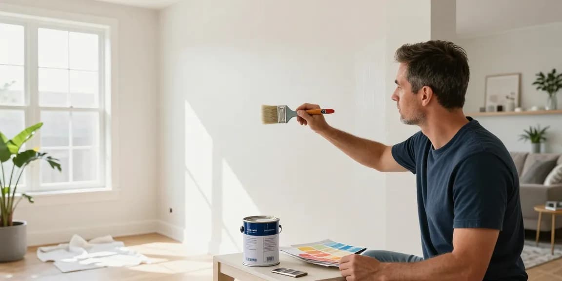 lincoln painter and decorator Nick Skalidakis painting a bright living room, showcasing transformation and quality craftsmanship