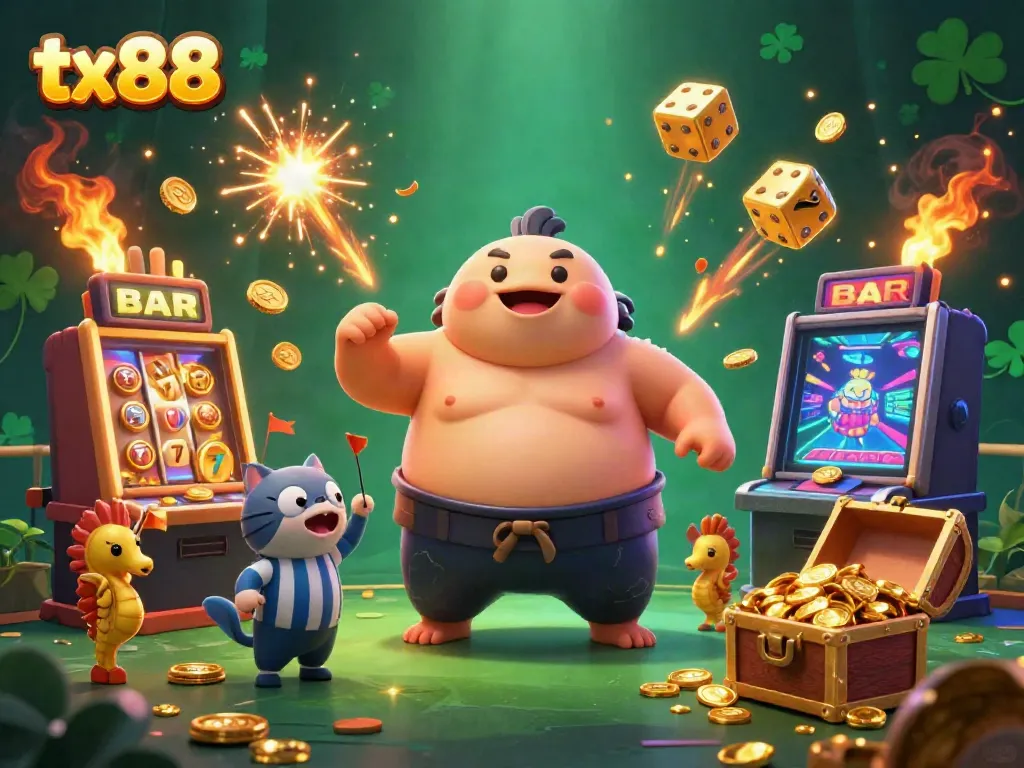 Experience tx88 gambling excitement with dynamic cartoon characters and vibrant casino elements.