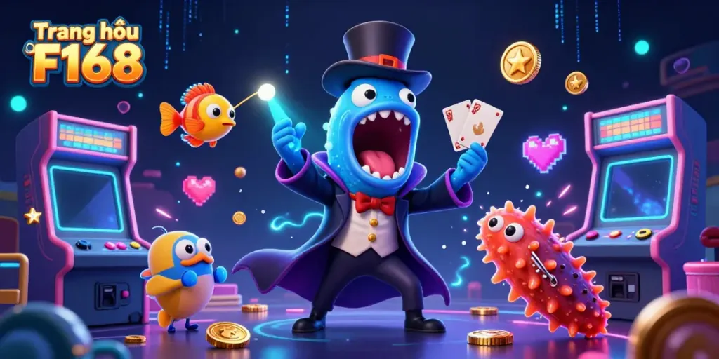 Engage in thrilling entertainment at Trang chủ F168 with vibrant games, cartoon sea creatures, and rich casino elements.