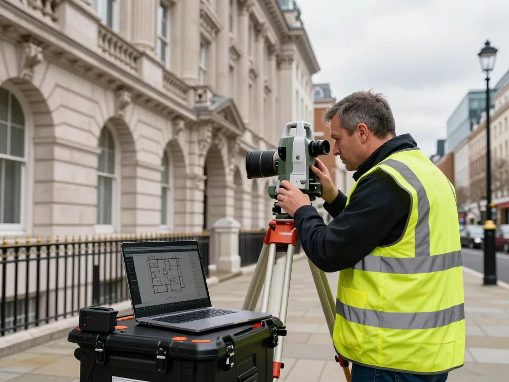 Measured Building Survey Surrey with professional surveyor using laser scanner.
