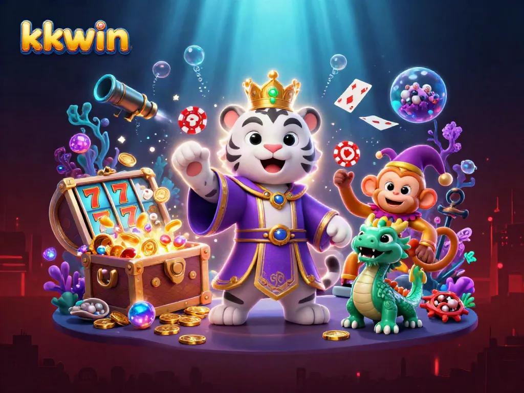 Engage with kkwin’s vibrant 3D illustration showcasing an exciting casino atmosphere full of fun and fortune.