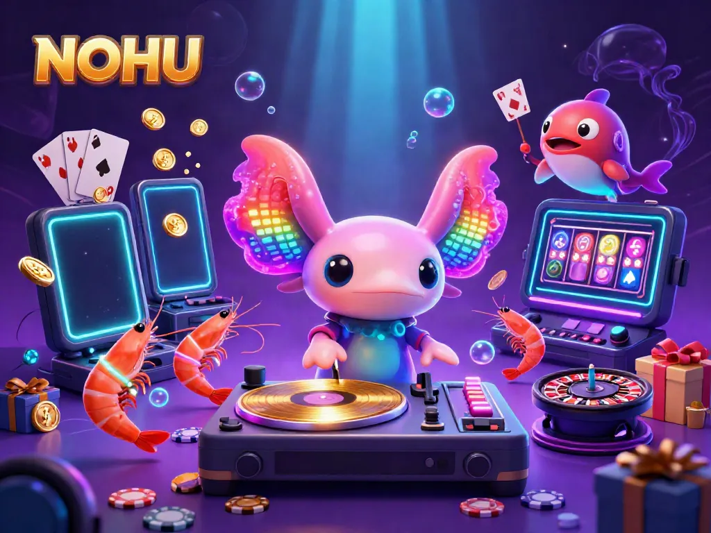Engage in thrilling gameplay at NOHU, featuring a vibrant DJ scene with slot games and aquatic creatures.