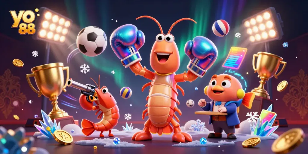 Win big at yo 88 with vibrant casino action featuring characters and dynamic sports elements.