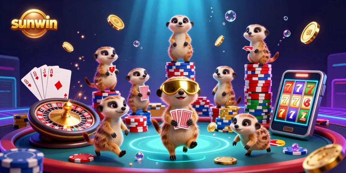 Play and win at the sunwin casino with vibrant meerkats orchestrating a lively game scene.