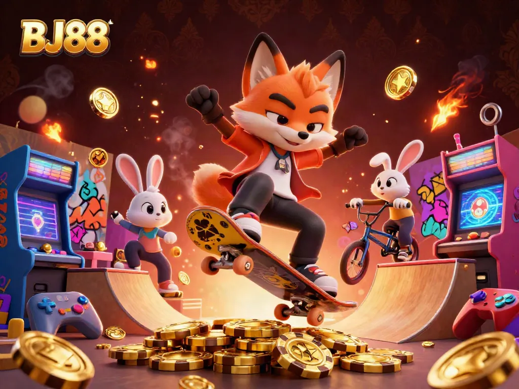 Experience thrilling gaming action with BJ88 in a vibrant 3D casino world full of excitement.