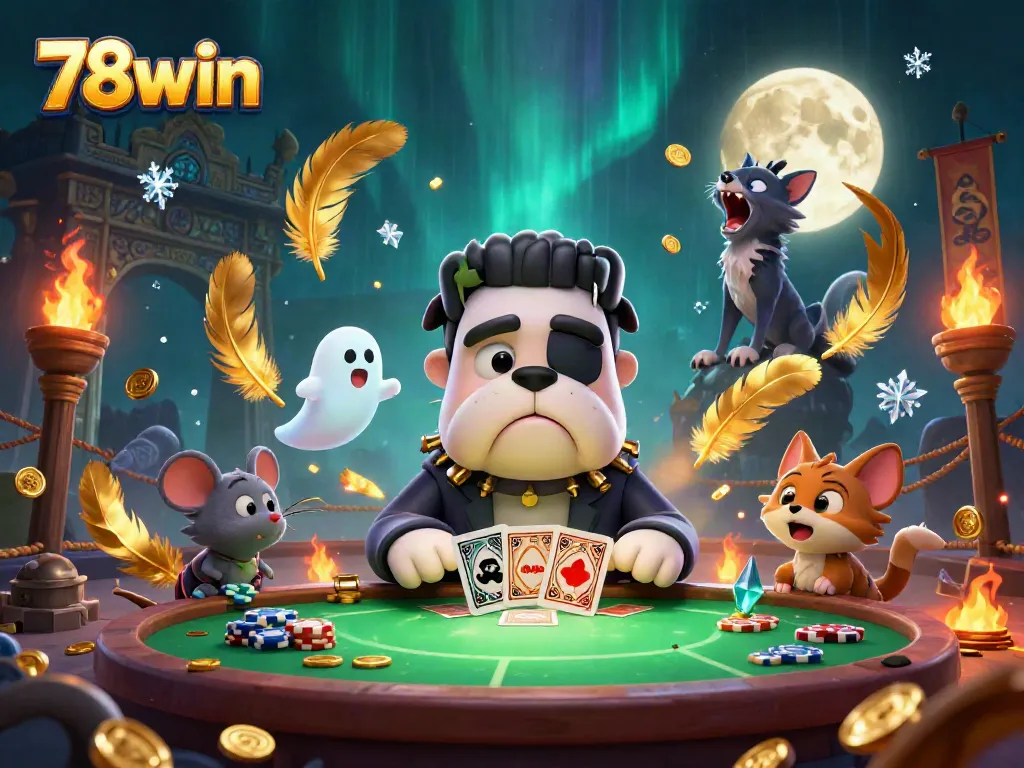 78win dealers at a spooky table with vibrant visuals showcasing animated gambling action.