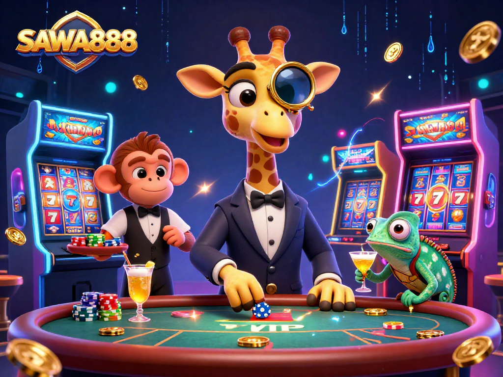 Experience the excitement of slots at SAWA888 featuring vibrant characters and engaging game elements.