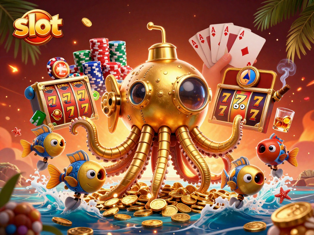 Engage with slot games in a vibrant world of golden kraken and rich casino elements.