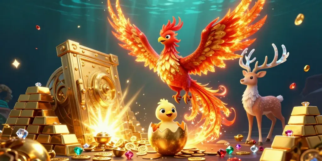 Experience the thrill of SHBET with a vibrant 3D phoenix scene full of riches and casino excitement.