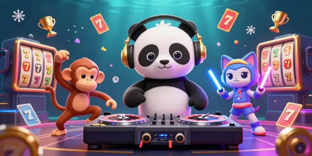 Experience the energy of 5jl with a DJ panda spinning casino reels and fun characters.