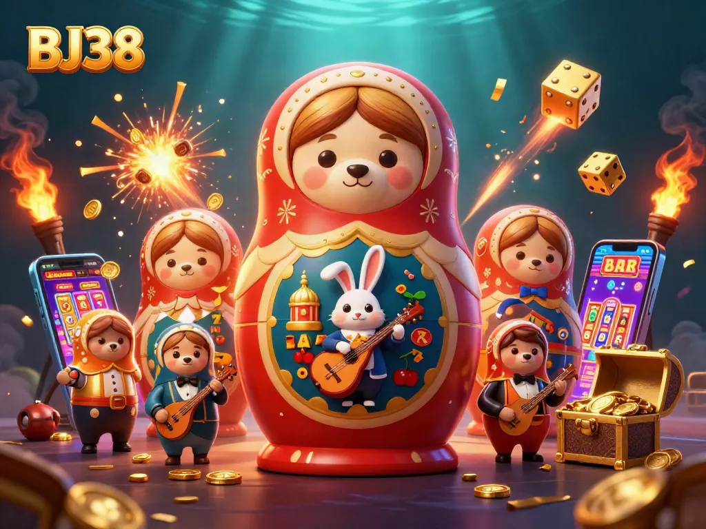 Engage in exciting gameplay with BJ38, featuring vibrant casino-themed characters and dynamic elements.