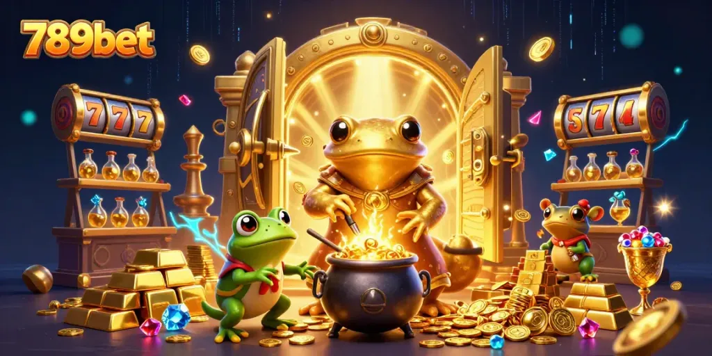 Experience 789bet's thrilling gold rush with a professional gaming illustration showcasing a vibrant casino scene.