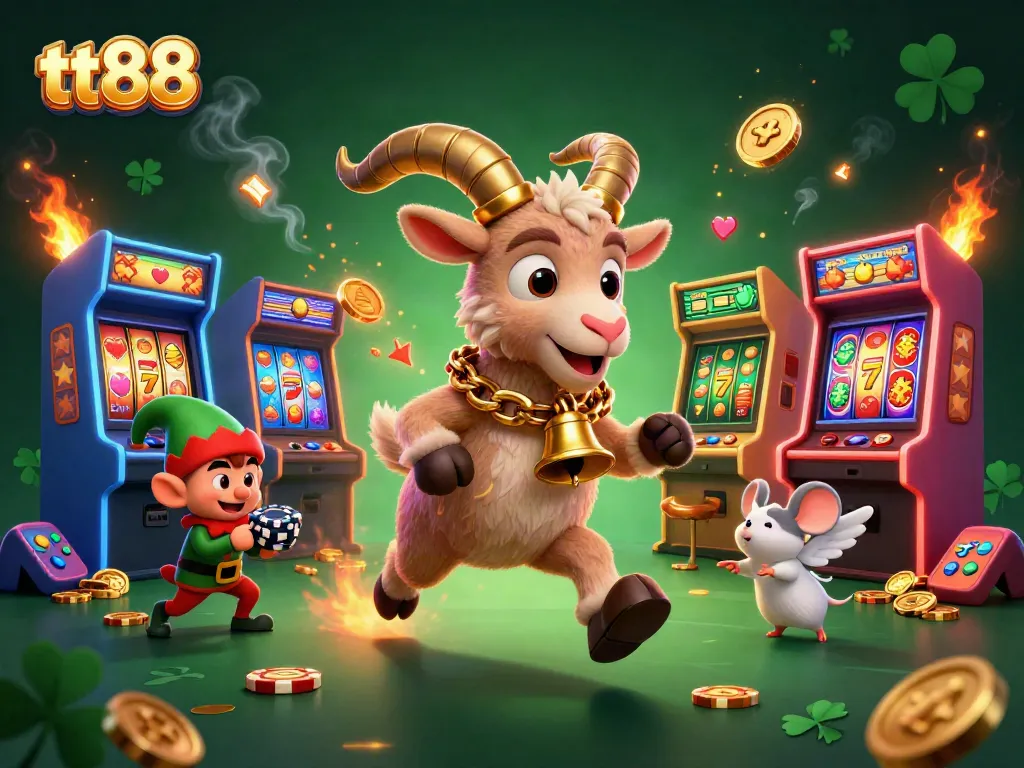 tt88 players enjoy exhilarating slot action in this vibrant holiday-horror casino scene, featuring festive characters.