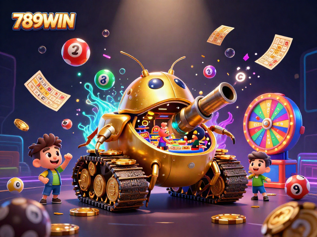 Experience winning excitement with 789WIN's vibrant casino scene filled with colorful gaming elements.