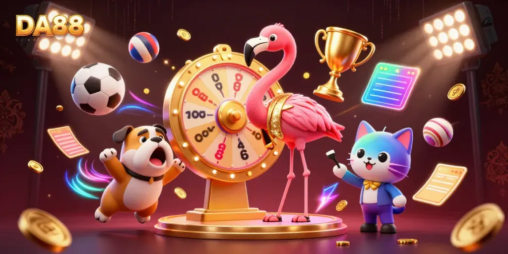 Experience the excitement at DA88 with a vibrant game show scene featuring thrilling sports elements.