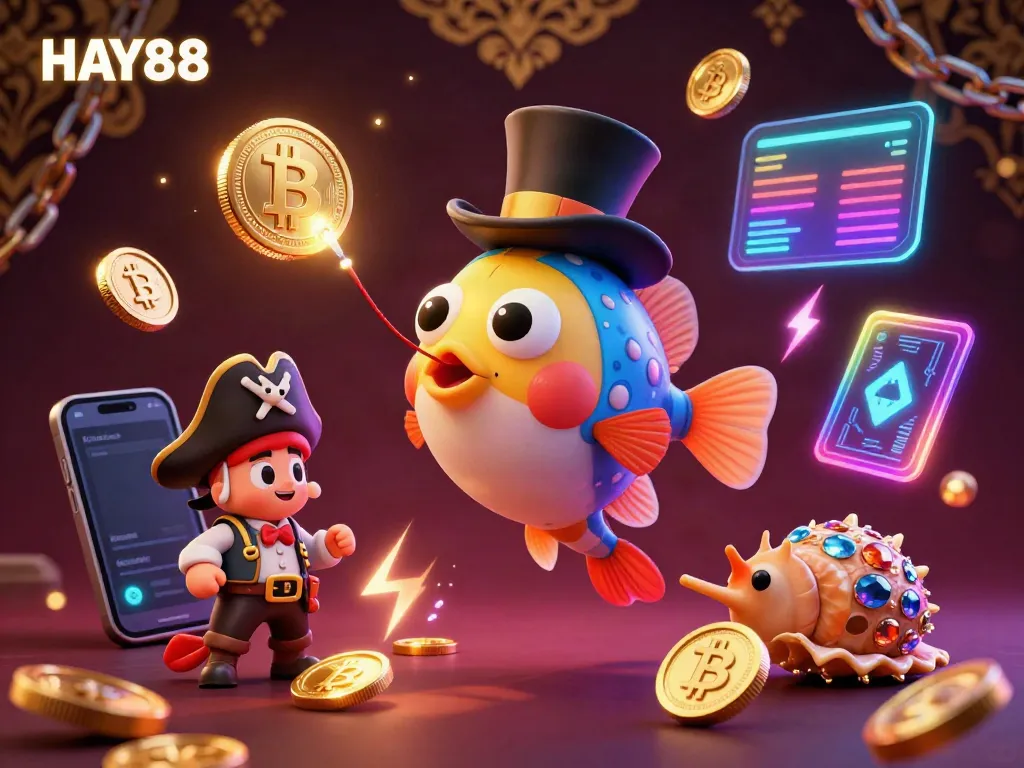Experience HAY88's vibrant underwater world, featuring a top-hat anglerfish attracting golden coins amidst exciting elements.