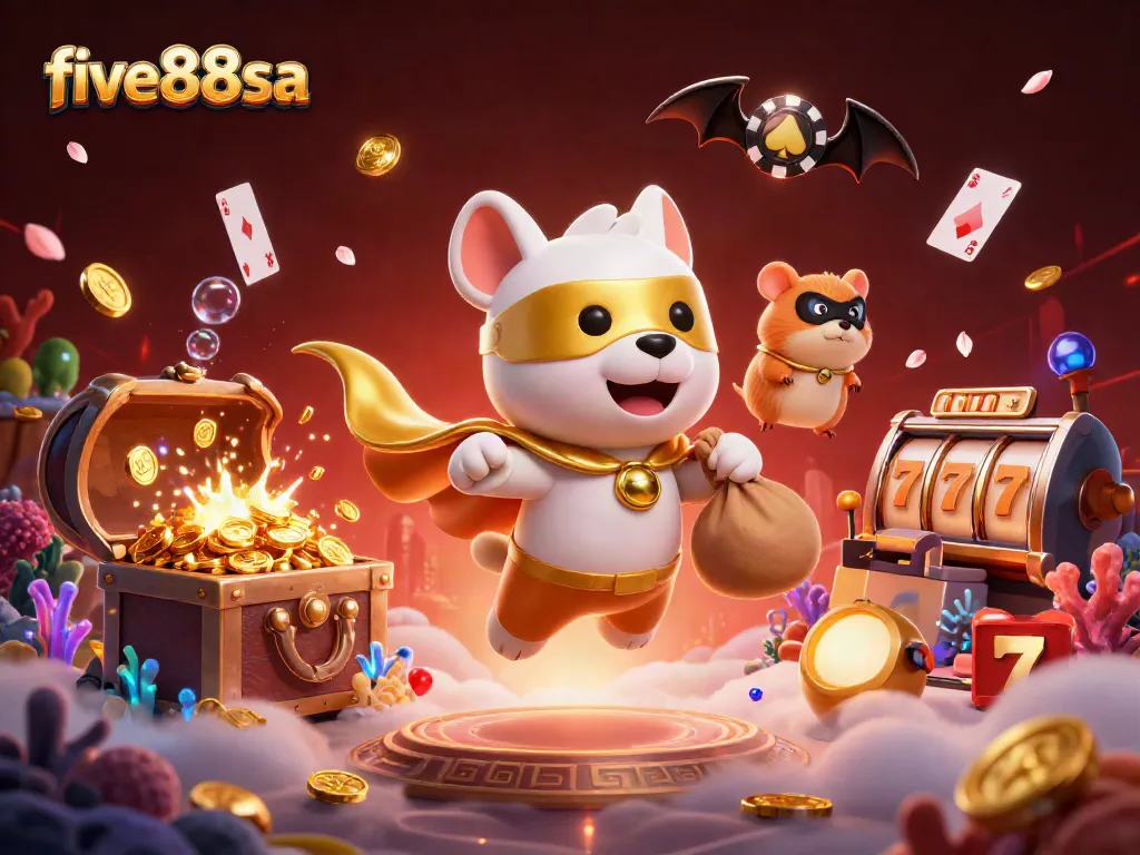 Engage with five88sa's fantastic casino adventure featuring a superhero dog and treasures.