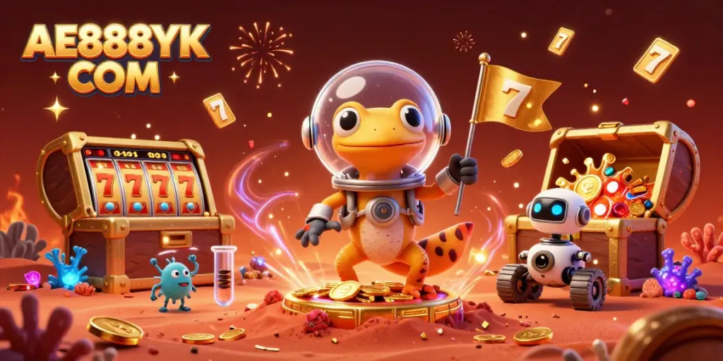 Celebrate at AE888YK COM with a Martian gecko discovering a casino treasure trove.
