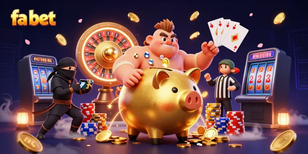 Experience the excitement of fa bet with a dynamic casino scene featuring golden coins and vibrant characters.