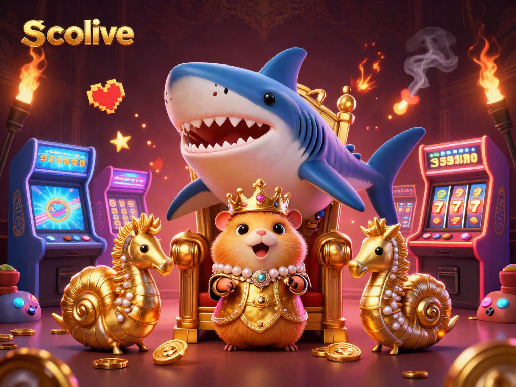 Socolive showcases a thrilling casino scene with a golden hamster king in a vibrant arcade.