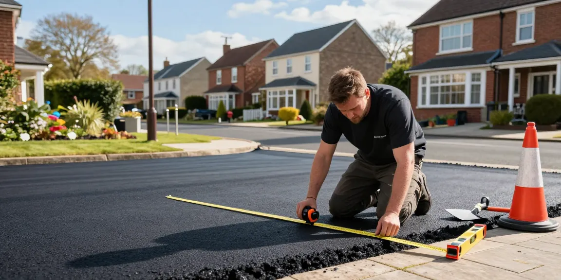 Driveway installers in Dublin expertly laying fresh asphalt in a suburban setting, enhancing home aesthetics.