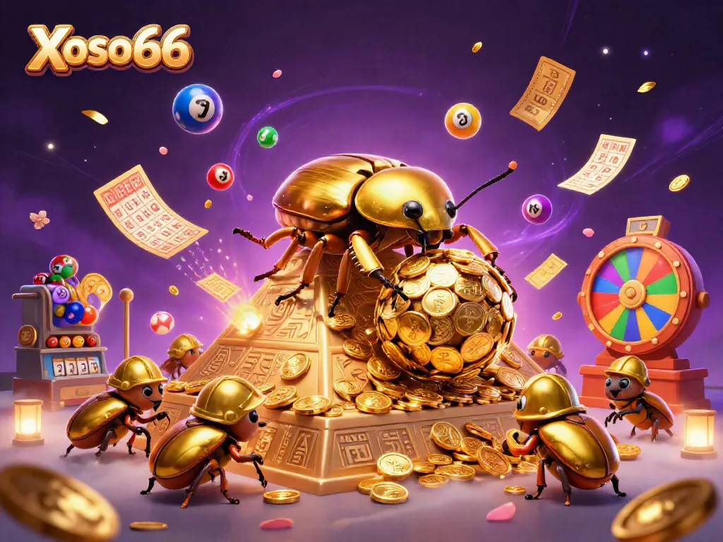 Engage in thrilling lottery actions with Xoso66's vibrant, dynamic 3D scene featuring colorful elements.