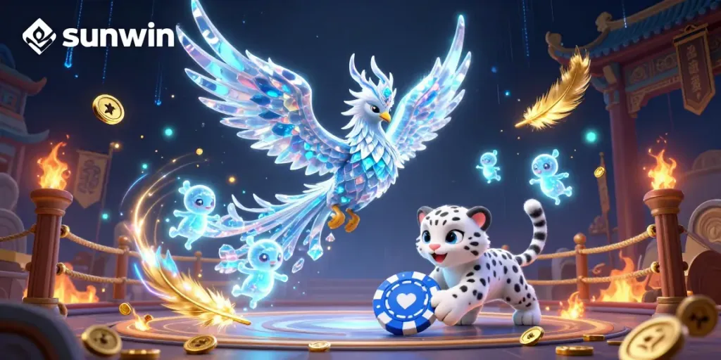 Experience the thrill of sunwin with vibrant characters and engaging gambling elements in a fantastical scene.