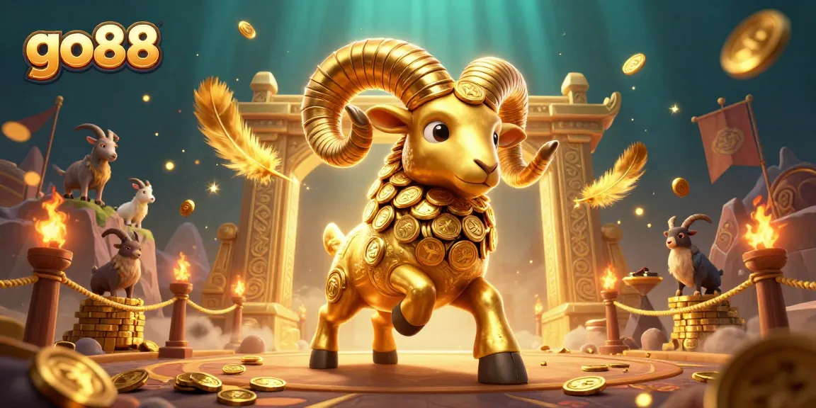 Experience the thrill of go88 with a golden ram charging through a dynamic casino scene.