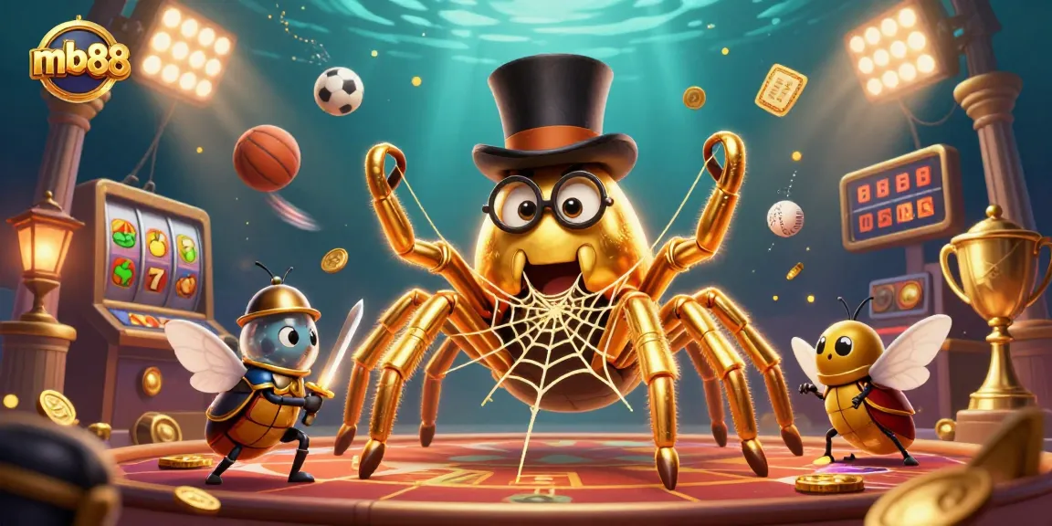 Engage with mb88's casino world through a vibrant illustration depicting a golden tarantula and beetle knight.