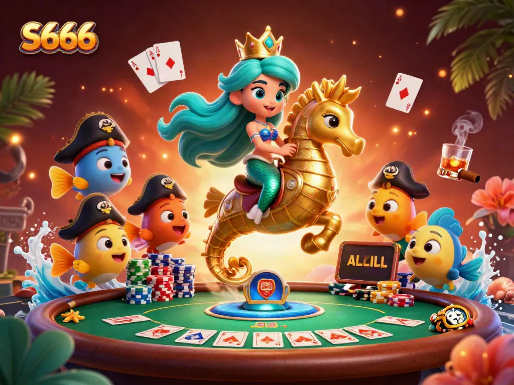 Experience the thriving excitement of S666 at this vibrant online casino scene with mermaids and poker chips.