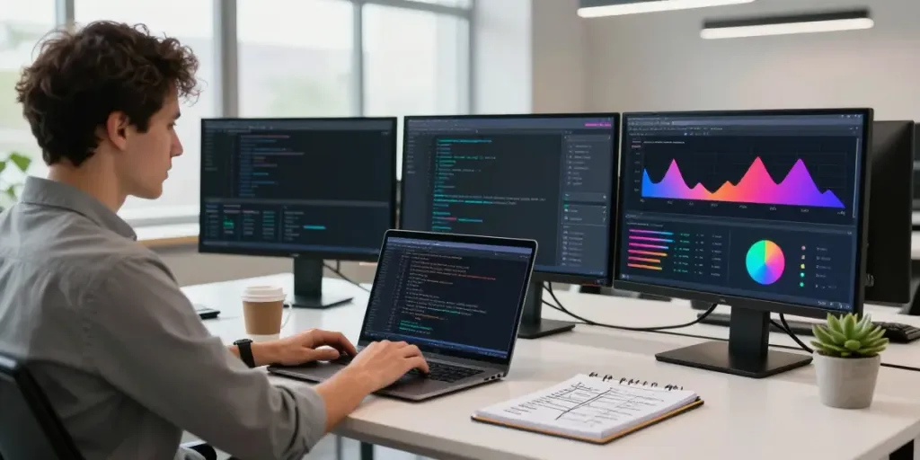 Developer working on instant indexing projects at a modern tech workspace.