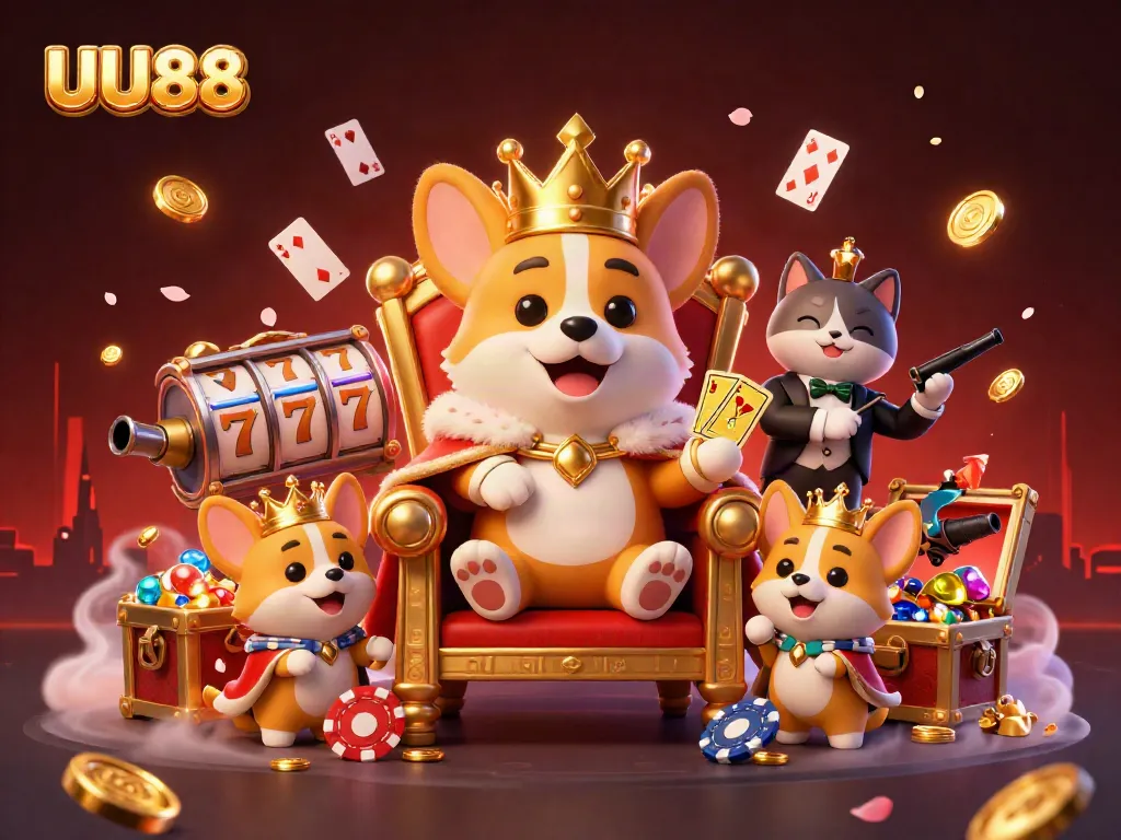Join the excitement at UU88, where a royal corgi reigns over thrilling slots and vibrant treasures.