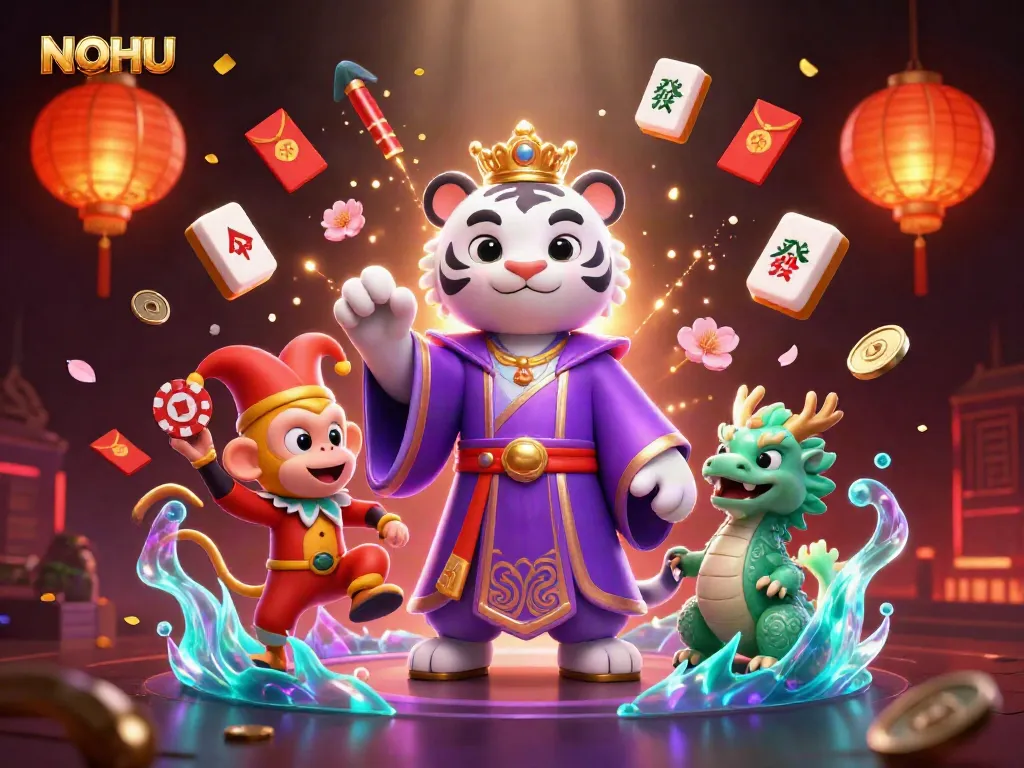 Engage with NOHU's thrilling online casino atmosphere alongside vibrant characters and interactive elements.