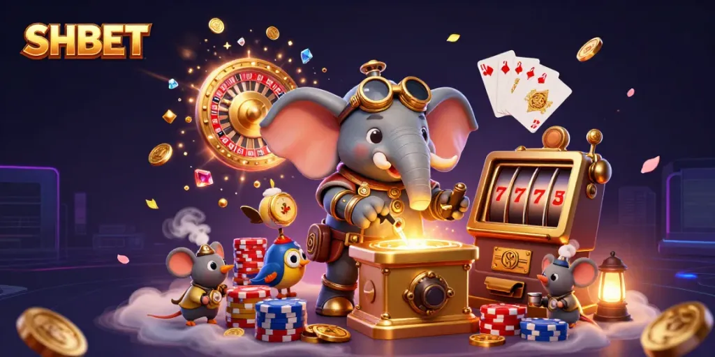 Experience thrilling wins at SHBET with colorful slot machines and steampunk characters.