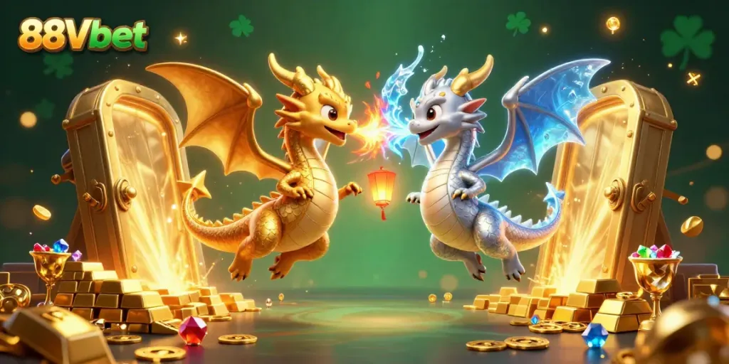 Experience the thrill of gaming with 88Vbet's captivating 3D dragon scene showcasing dynamic treasures and animated effects.