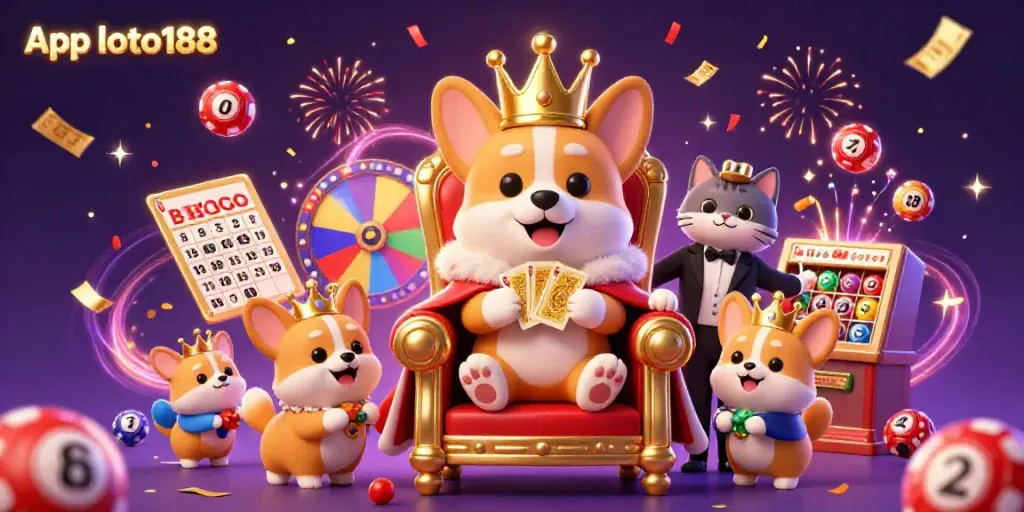 Engage with App loto188 for exciting lottery gameplay, featuring vibrant characters and dynamic elements.