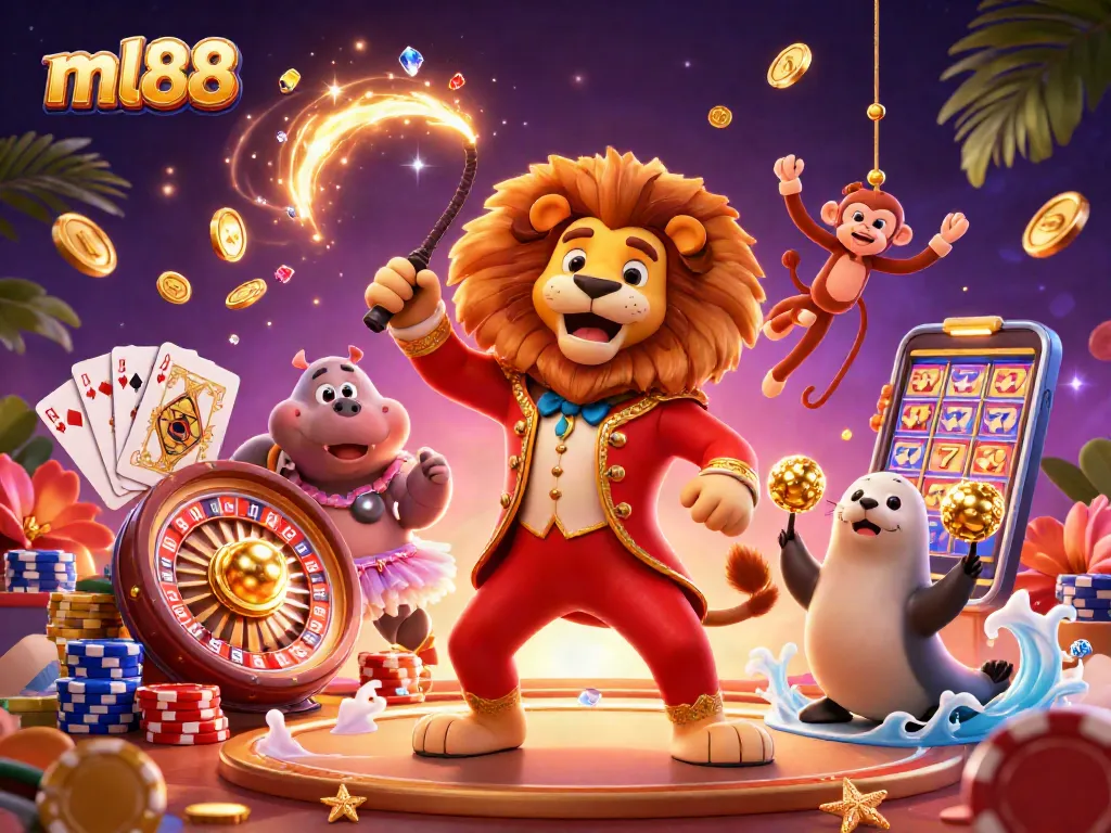 Experience an exciting ml88 casino adventure featuring vibrant characters, games, and glowing treasures.