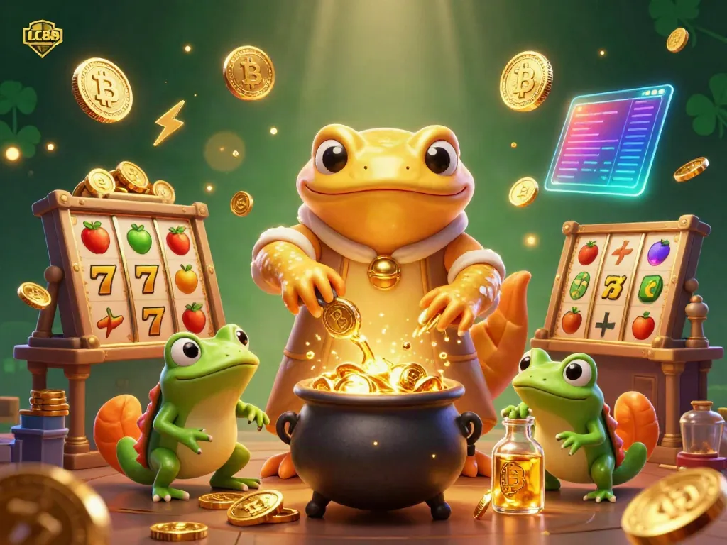 LC88 showcases winning moments in a vibrant casino scene filled with playful characters and gold coins.
