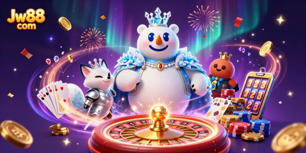 Win big at Jw88 com with 3D cartoon characters and vibrant casino elements.