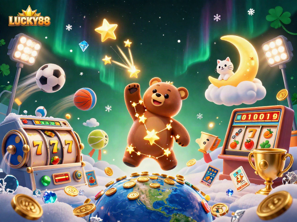 Engage with LUCKY88 games while enjoying a lively scene filled with vibrant characters and casino elements.
