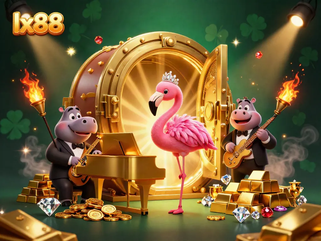 Experience luxurious live gaming at lx88 with vibrant casino elements and colorful characters.