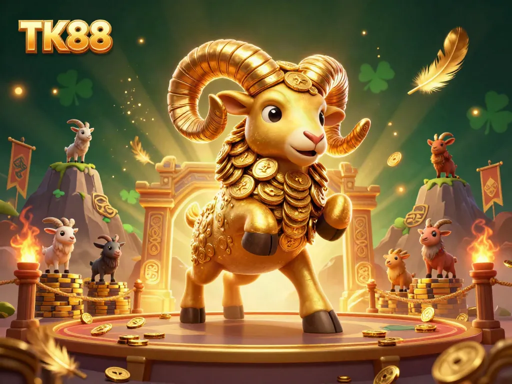 Engage with the thrilling excitement of TK88 casino games featuring golden ram and mountain goat companions.