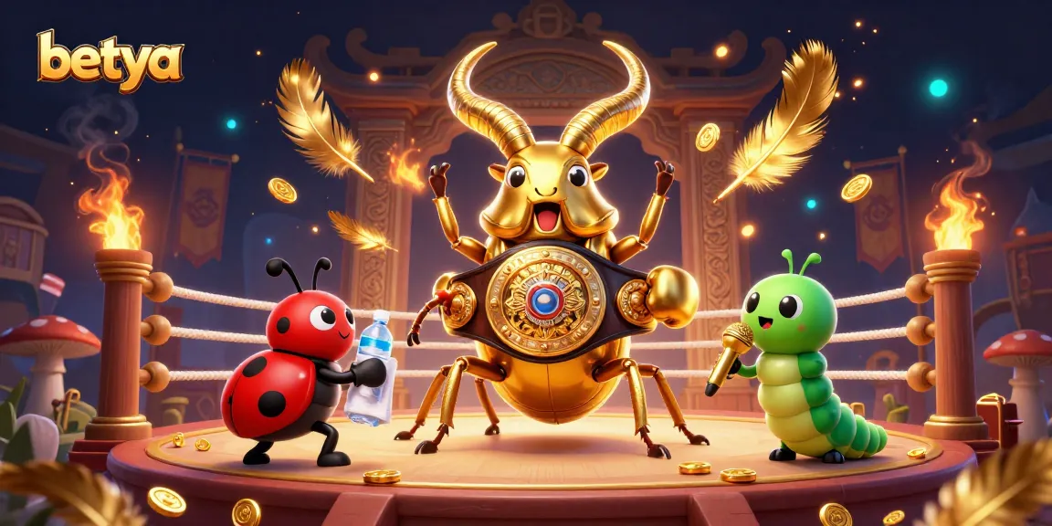 Betya casino scene with artful boxing beetle and vivid betting elements.
