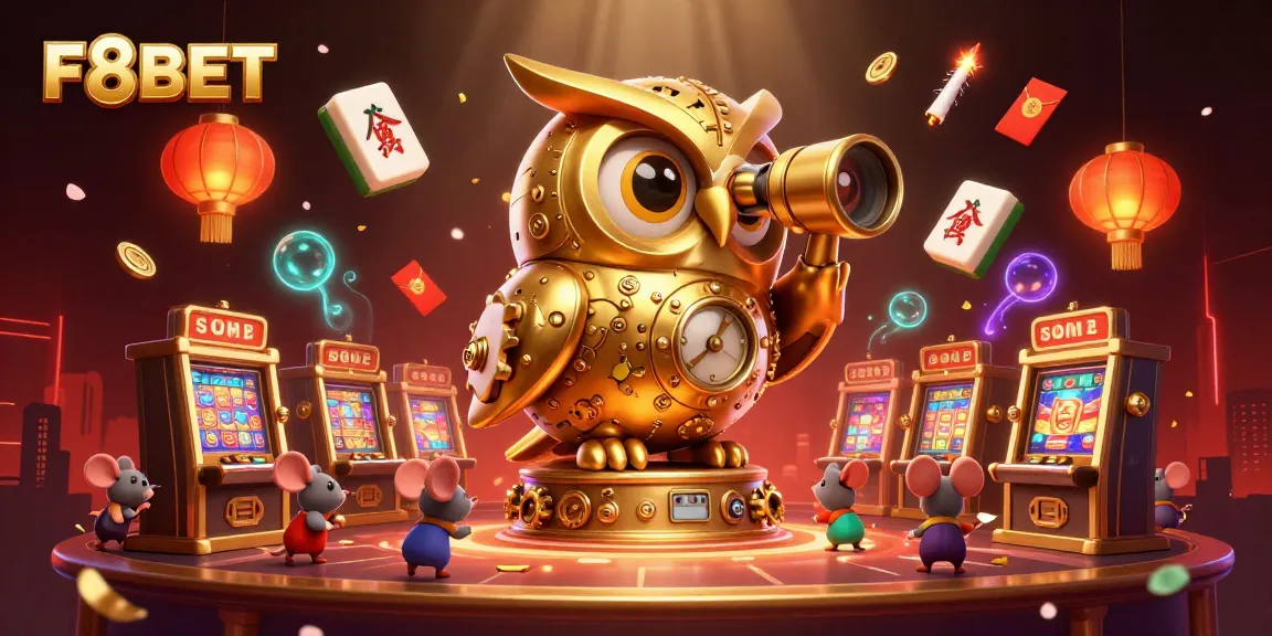 Experience thrill with F8BET, where a golden owl oversees dynamic casino excitement.