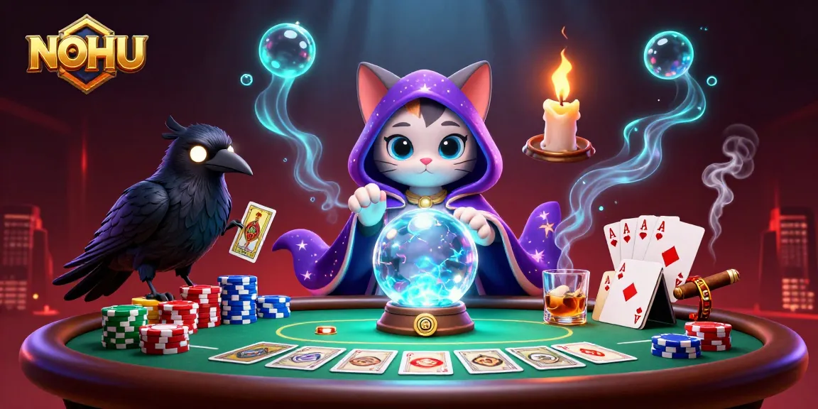 Engage with NOHU's thrilling poker scene featuring dynamic characters and vibrant casino elements.