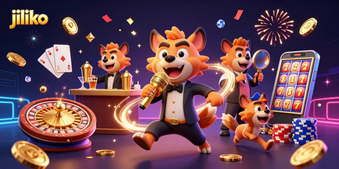 Experience thrilling gaming at jiliko with hyenas creating vibrant casino scenes, spilling golden coins and gems.