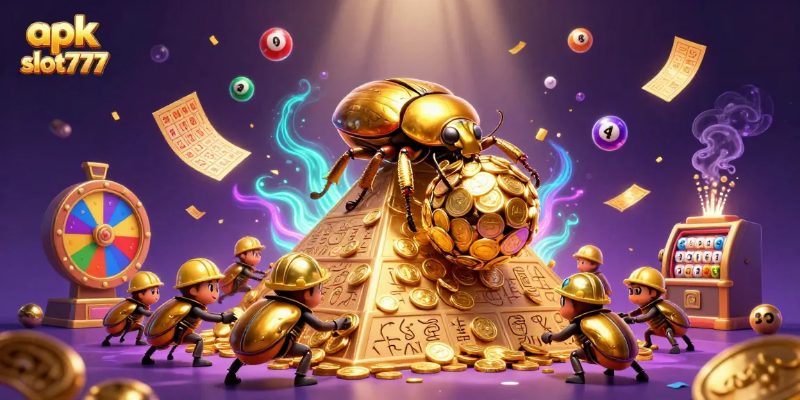 Experience thrilling gameplay with apk slot777 as golden coins and colorful lottery balls animate the scene.