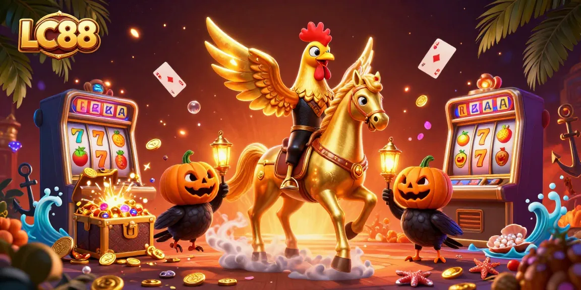 Engage with thrilling casino action and excitement in LC88 with golden rooster and slot machines.